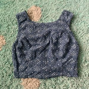 Abercrombie Fitch Women Tank Top Blue High Neck Blouse Cropped XS Printed Zip